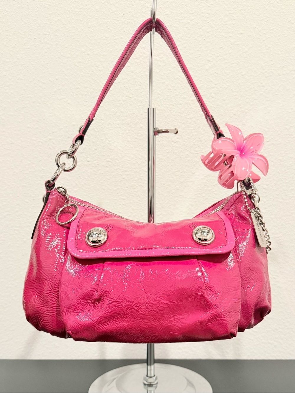💖 Coach Poppy Groovy Magenta & Pink Patent Leather Shoulder Bag - Rare!